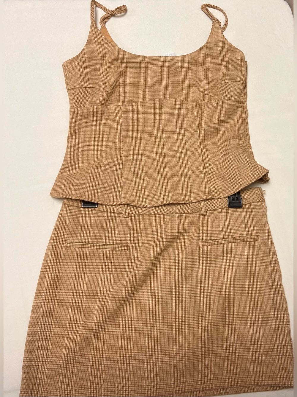 Divided H&M Tan Plaid Mini Skirt set.
